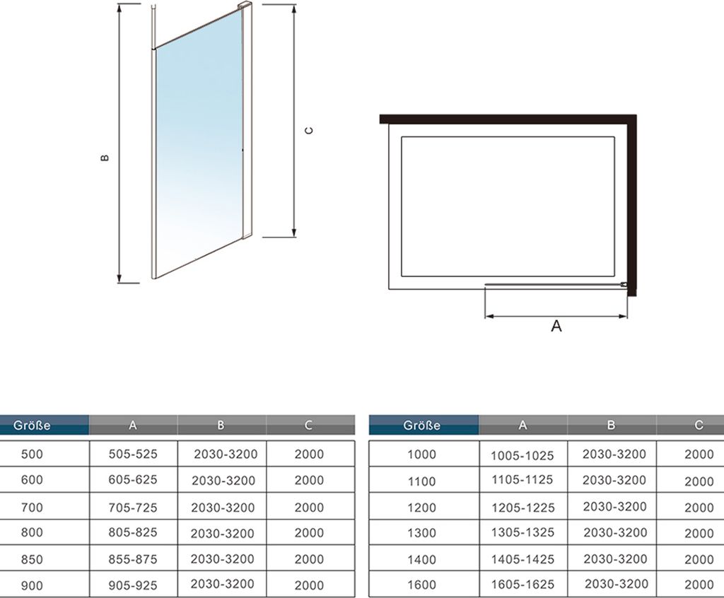 Walk in Duschkabine 120x200cm Duschwand mit Deckenstrebe Produktbild 6