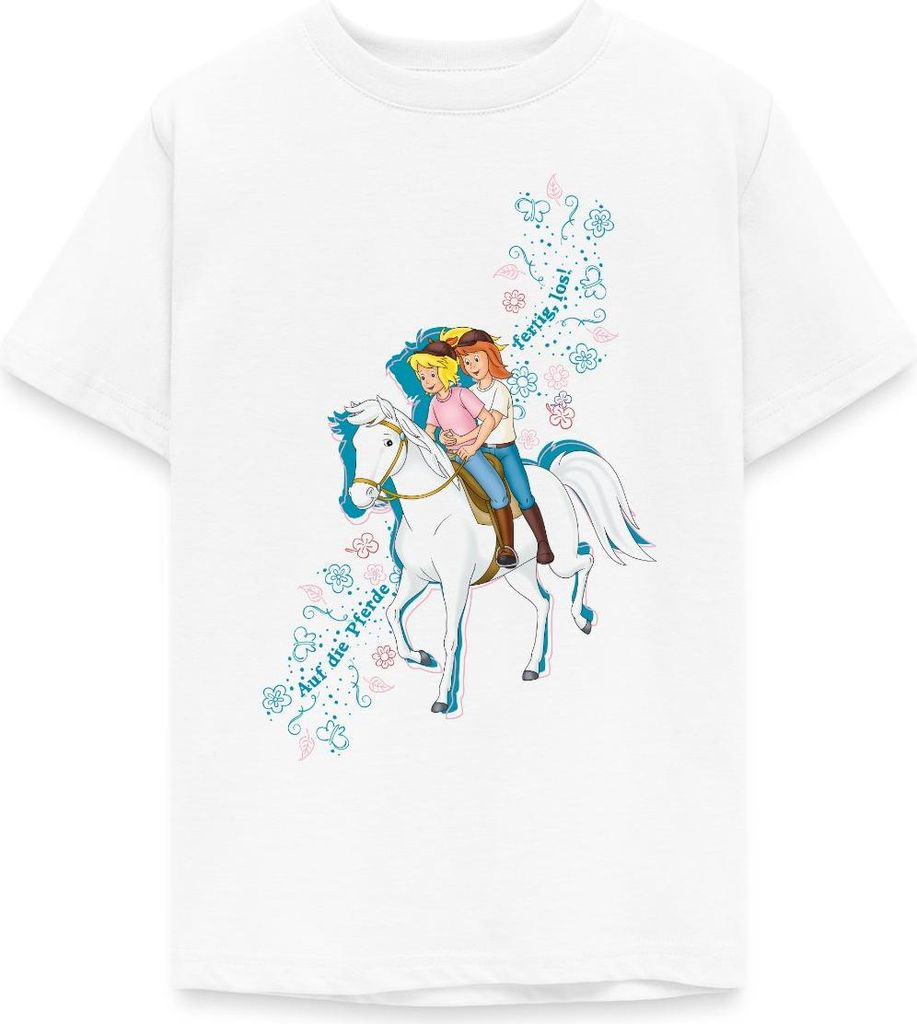 Spreadshirt Bibi Und Tina Auf Die Pferde Fertig Los Teenager T-Shirt, 134/146 (9-11 Jahre), Weiß