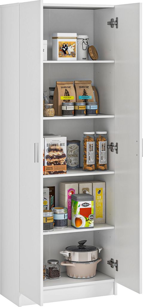 HOMCOM Mehrzweck-Kleiderschrank mit Flügeltüren, 5 Einlegeböden und 3 verstellbaren Ebenen, Mehrzweckschrank Sideboard, 60x31,5x165 cm, weiß