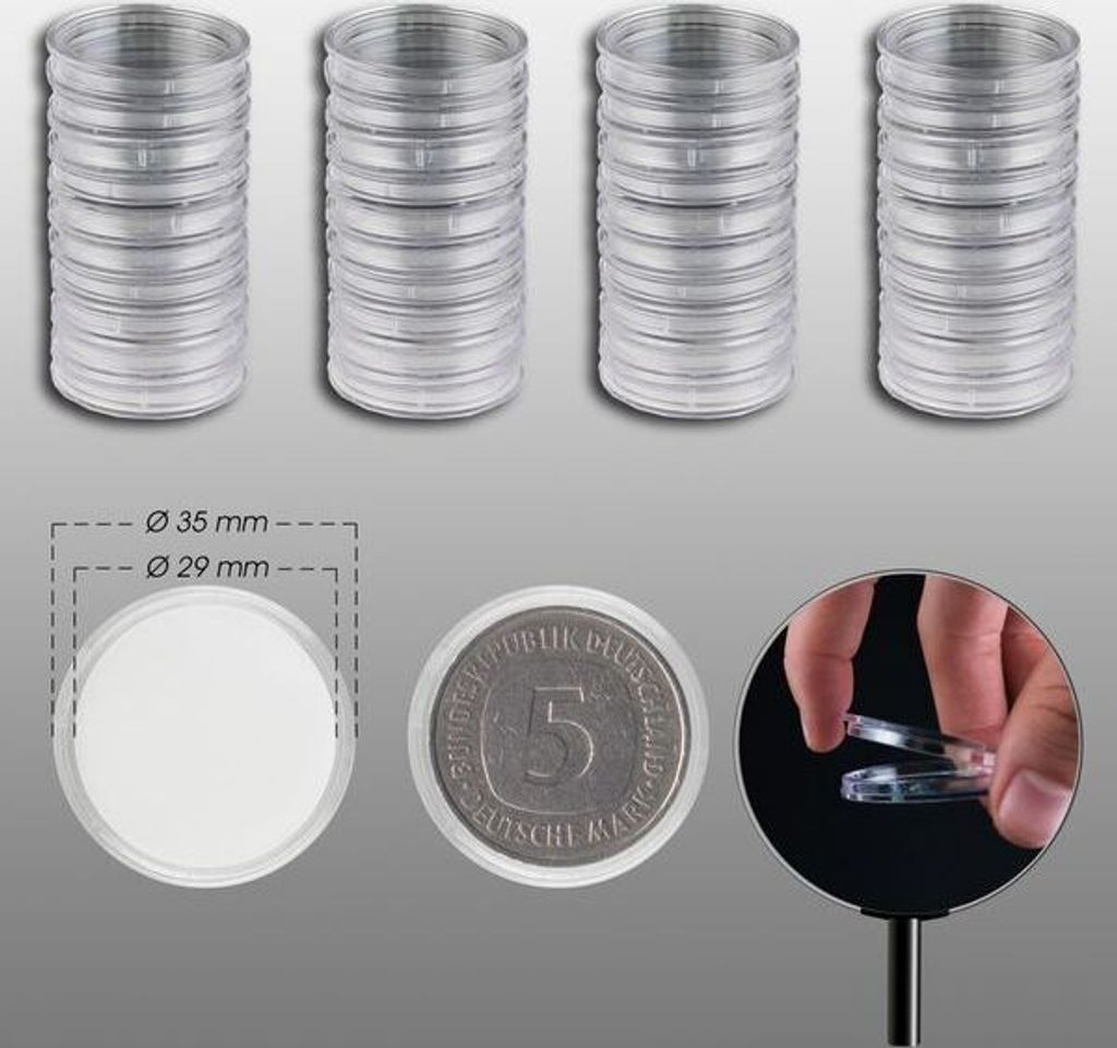Prophila Collection 40 Münzkapseln29 mm z.B. für 10-€URO-Polymer-Münzen (2019 ff), 5 DM, 5 Mark DDR, 2 Mk-, KR-, 20 OES-Münzen