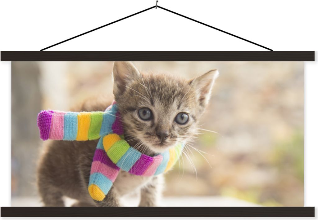 MuchoWow Textilposter Kätzchen - Halstuch - Farben - Mädchen - Kinder - Kinder - Kind 60x30 cm mit schwarzem Rahmen - Textilien