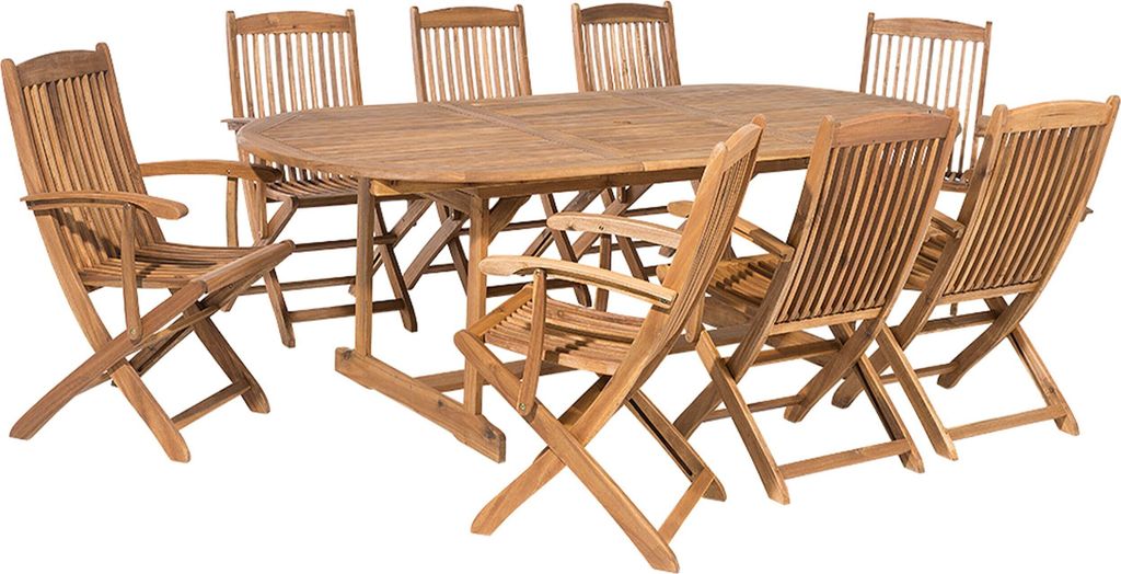 BELIANI Gartenmöbel Set Hellbraun Akazienholz 8-Sitzer Klappbar Terrasse Outdoor Retro Landhaus