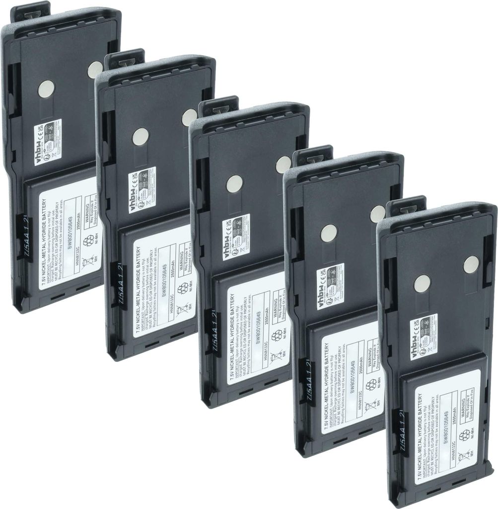 vhbw 5x Akku Ersatz für Motorola WPPN4012-R für Funkgerät, Walkie Talkie (2500 mAh, 7,5 V, NiMH) + Gürtelclip