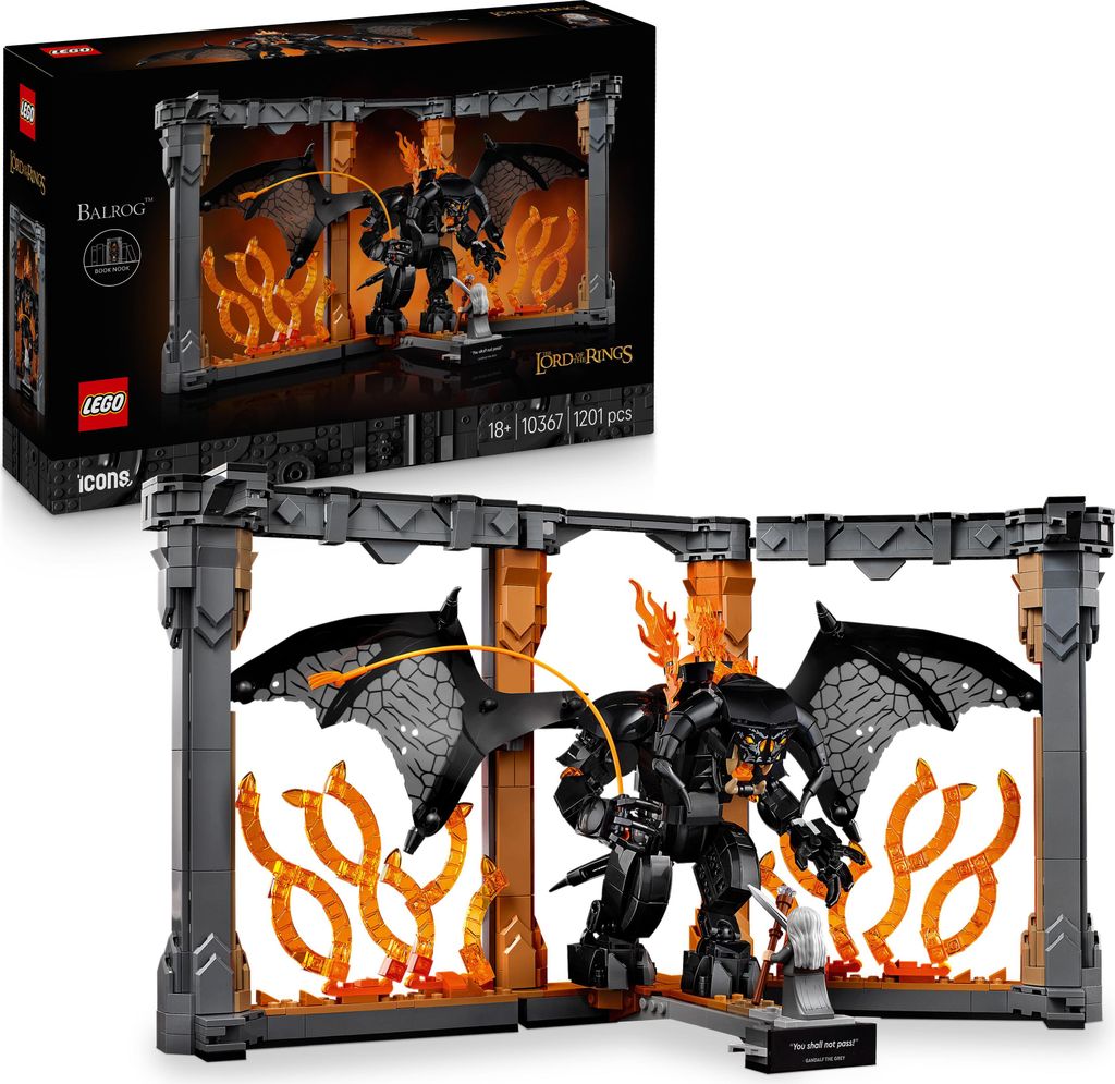LEGO Icons Der Herr der Ringe: Balrog Bücherstütze – Spielzeug für Erwachsene zum Ausstellen – Modell mit Gandalf dem Grauen als Minifigur u...