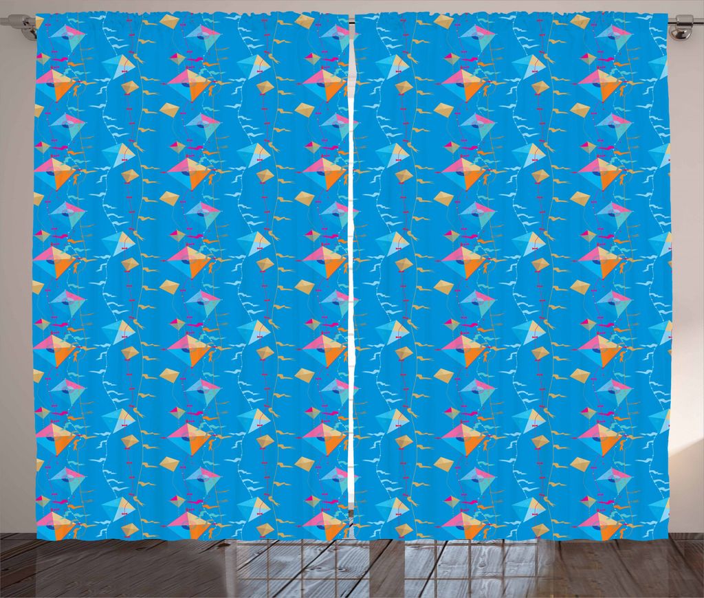 ABAKUHAUS Kites Rustikaler Vorhang, Vibrant tonte Drachen Fliegen, Wohnzimmer Universalband Gardinen mit Schlaufen und Haken, 280 x 245 cm, Mehrfarbig