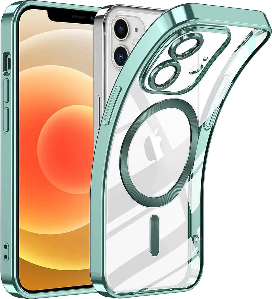 Custodia per iPhone 12 con protezione Magsafe e fotocamera, Magnetic Ultra Thin Clear Cover Case verde chiaro