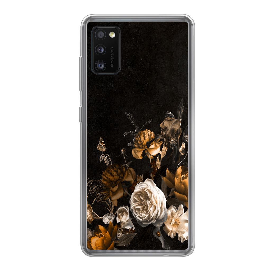 MuchoWow Handyhülle Schutzhülle Hülle für Samsung Galaxy A41 Blume - Gold - Muster Silikon Softcase Handy Hülle - Mobiltelefon