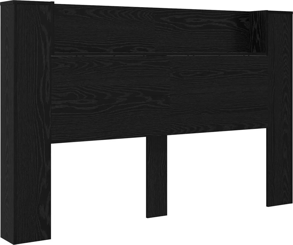 Tête de lit LED 160cm avec rangement - Chêne Noir - Rangement lit 3 niches