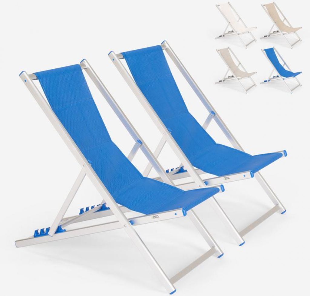 2er Set Strandliegen Liegestühle Sonnenliegen aus Aluminum Riccione Gold - Blau