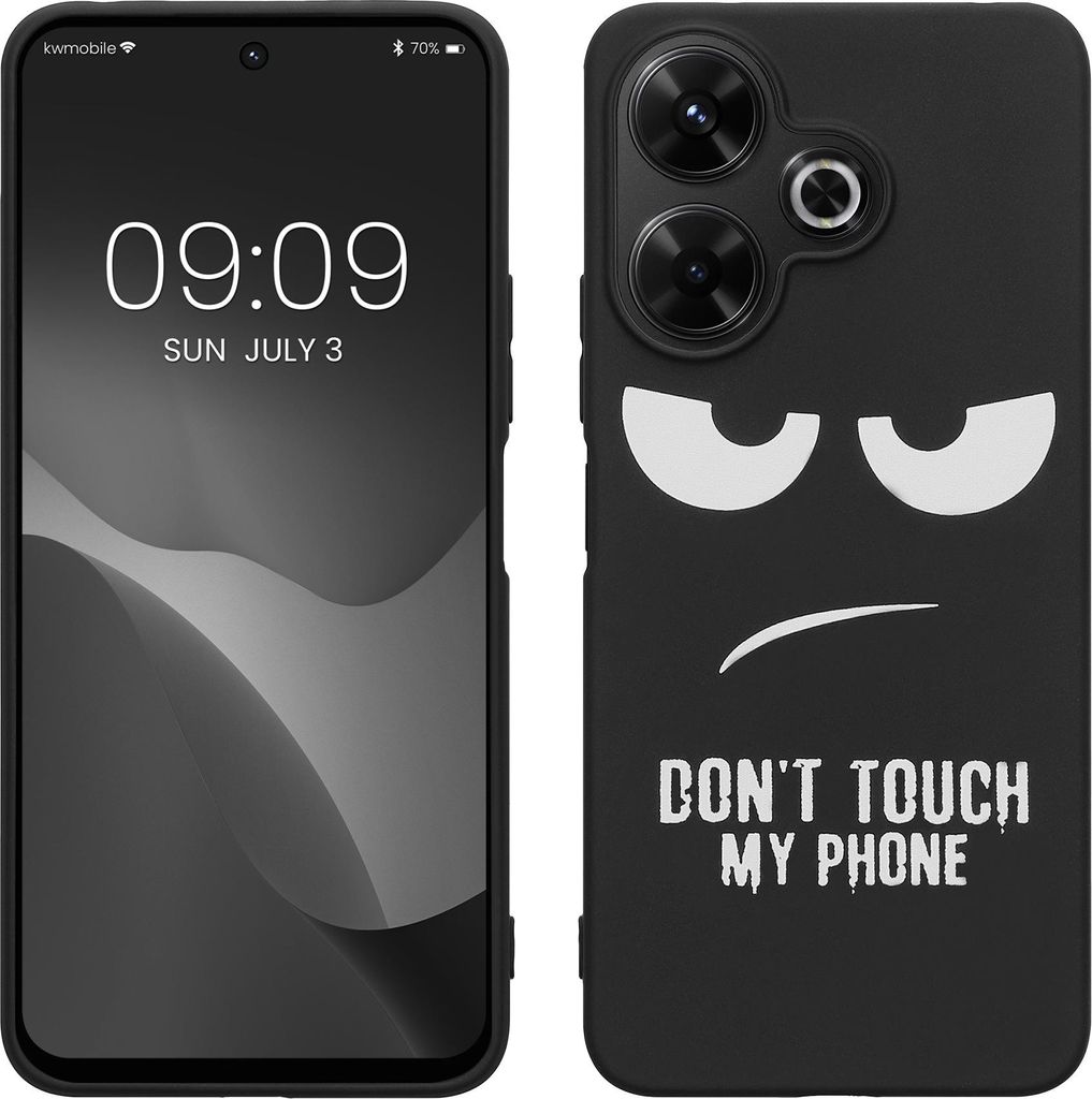 kwmobile Hülle kompatibel mit Xiaomi Redmi 13 - Handyhülle Silikon Case - Don't touch my Phone Weiß Schwarz