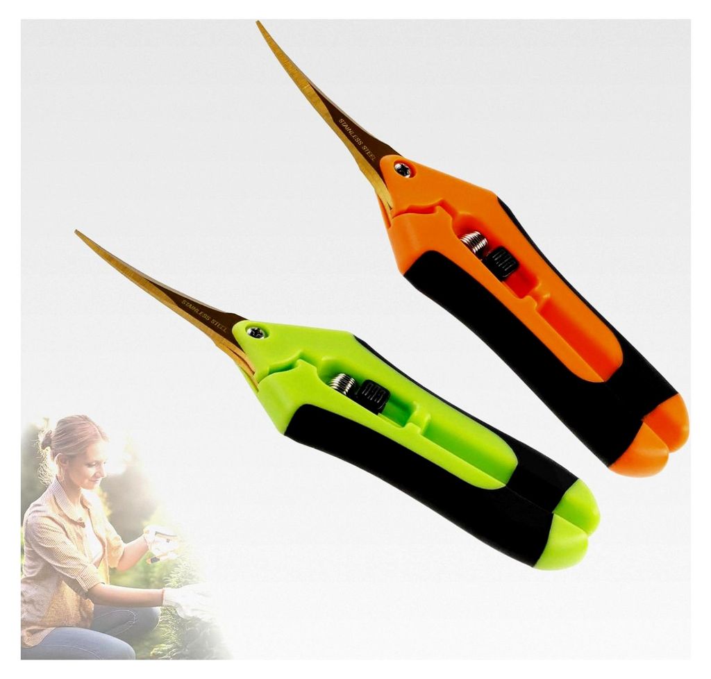 2 Stück Gartenscheren mit gebogenen titanbeschichteten Klingen, Erntescheren, Rosenscheren, Bonsaischeren, Pflanzenscheren, kleine Blumenscheren f...