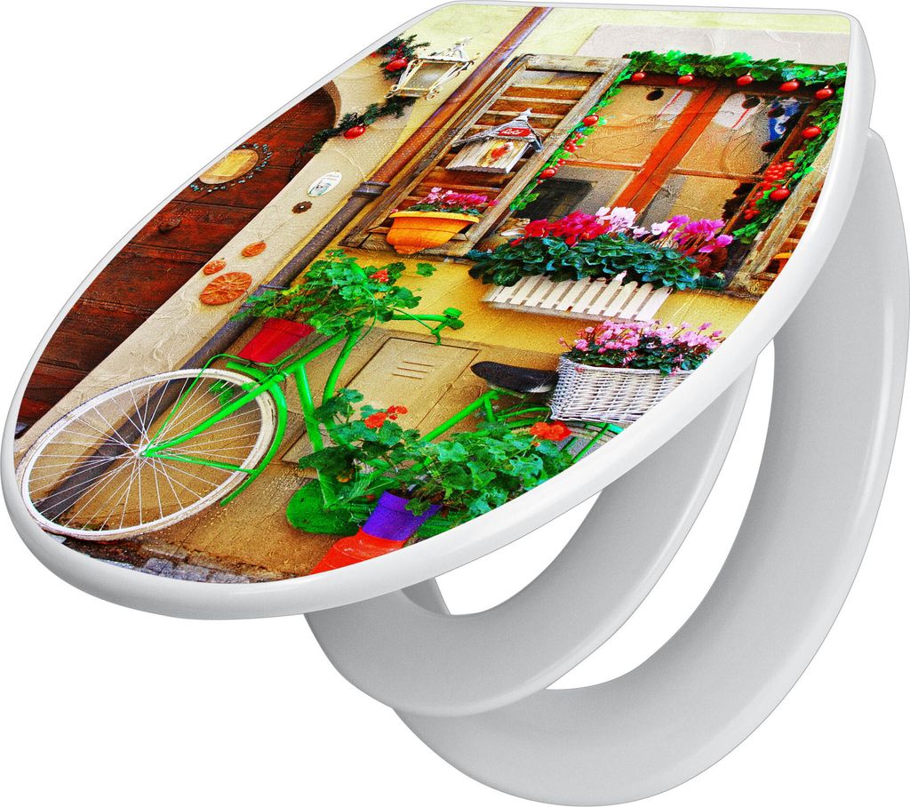 banjado Familien WC Sitz mit Absenkautomatik 37x44,5x5cm -Grünes Fahrrad - Klodeckel/Klobrille mit kindersitz aus hochwertigem Polypropylen - univ...