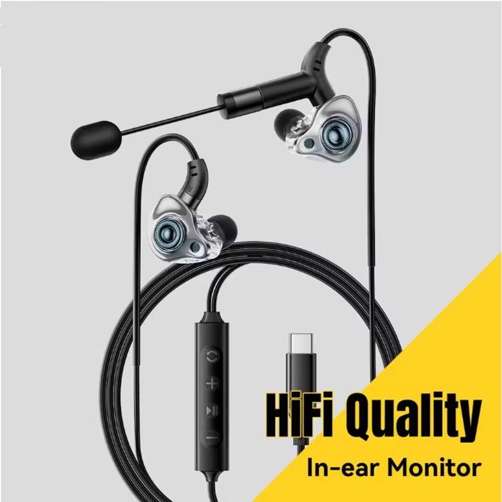 Essager Type-C Karaoke Earphones With Built-in Sound Card HiFi Stereo Music Wired Earbud Headset With Mic for Singing/Live/Game