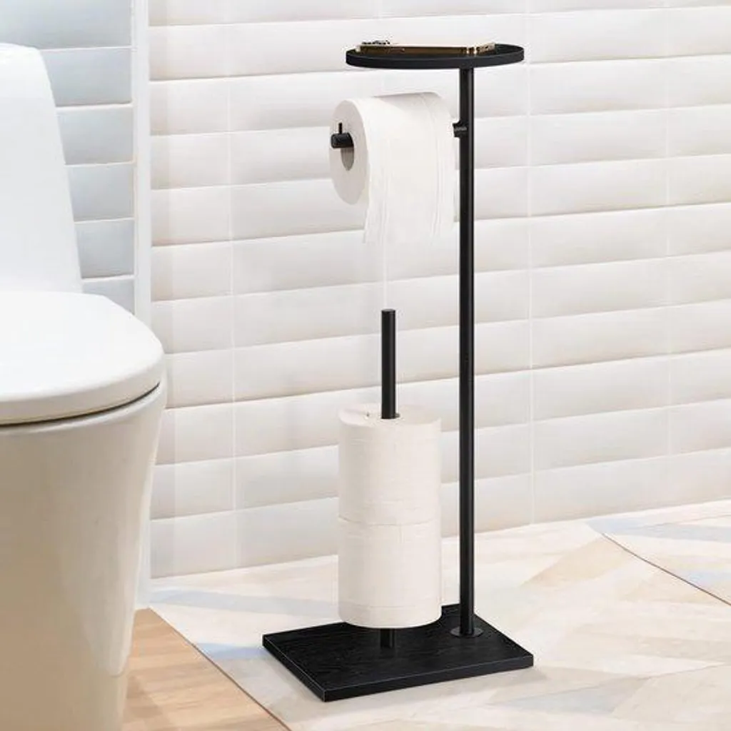 Support papier toilette noir anti-chute avec réserve 4 rouleaux inox