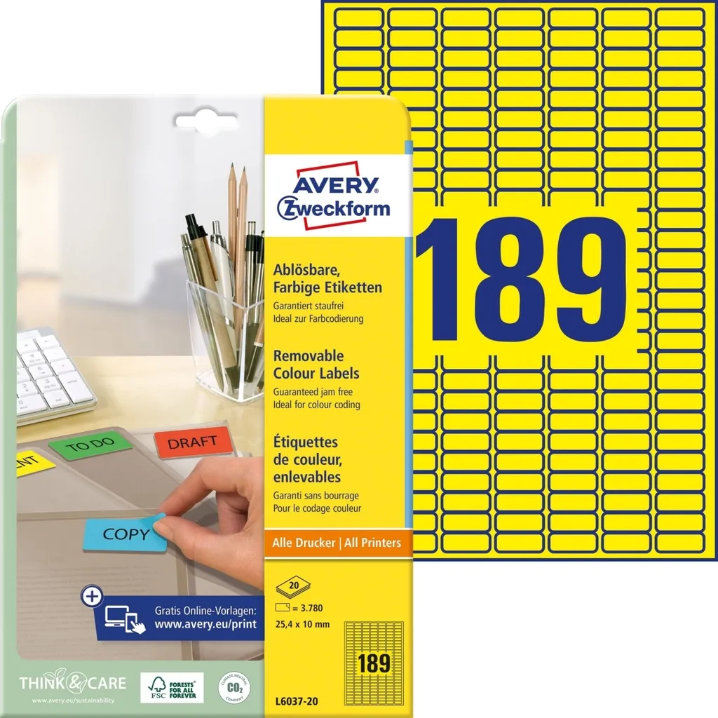 Set 5x3780 Etichette Gialle 25x10mm Mini per Stampanti Professionali
