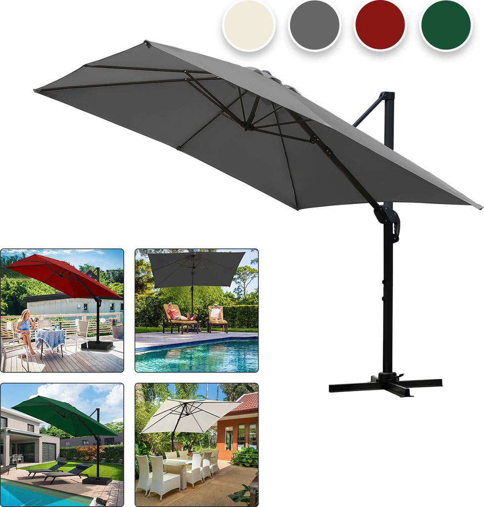 Bettizia 3M Sonnenschirm Quadrat Terrassenschirm mit Kurbel, UV50+ LED Grau