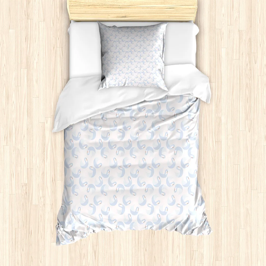 Housse de Couette Cygnes 135x200 cm avec Taie d'Oreiller 80x80 cm Bleu