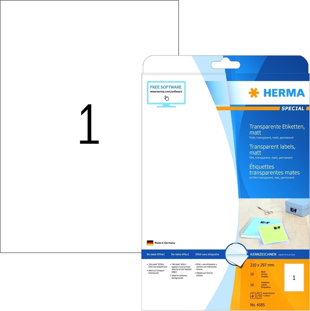 HERMA - Etikett 4585 210x297mm wetterfest transparent matt 10 Stück
