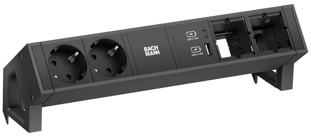 Bachmann DESK2 2xCEE7/3 Chargeur USB A/C Noir RAL9005 Câble GST18 0,2m