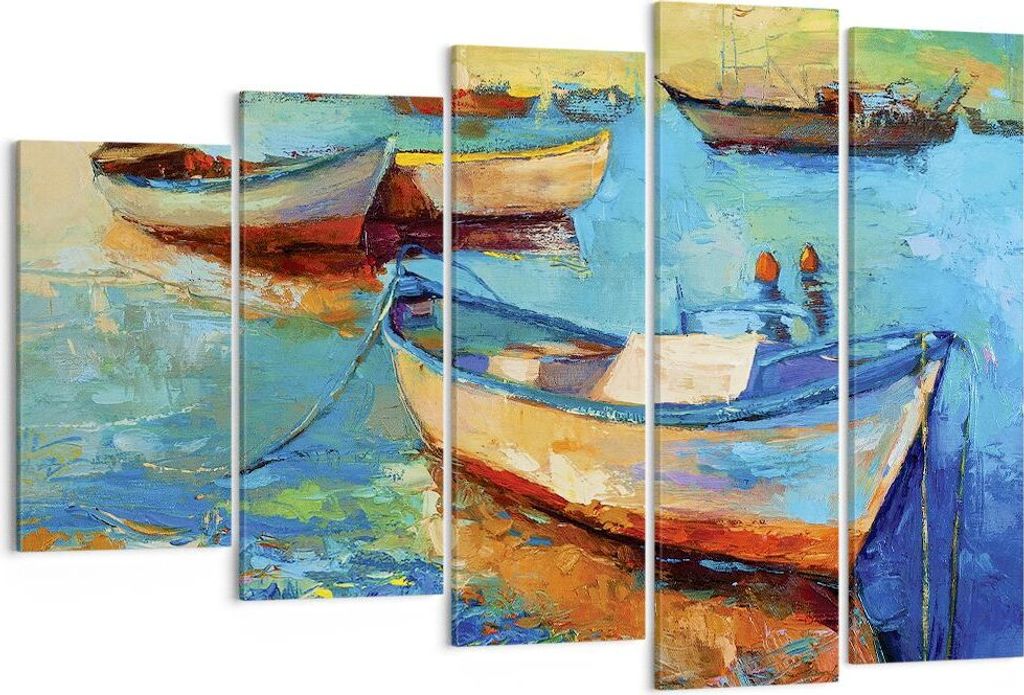 Bild auf Leinwand - Leinwandbild - 5 Teile - £ódŸ Hafen Bunt - 150x100cm - Wand Bild - Wanddeko - Wandbilder - Leinwanddruck - Bilder - Wanddeko...