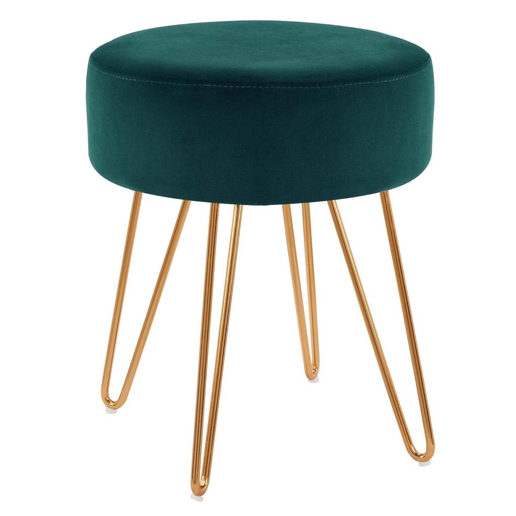 Duhome Sitzhocker Rund Polsterhocker aus Samt Hocker Schminktisch mit Metallbeine, Grün