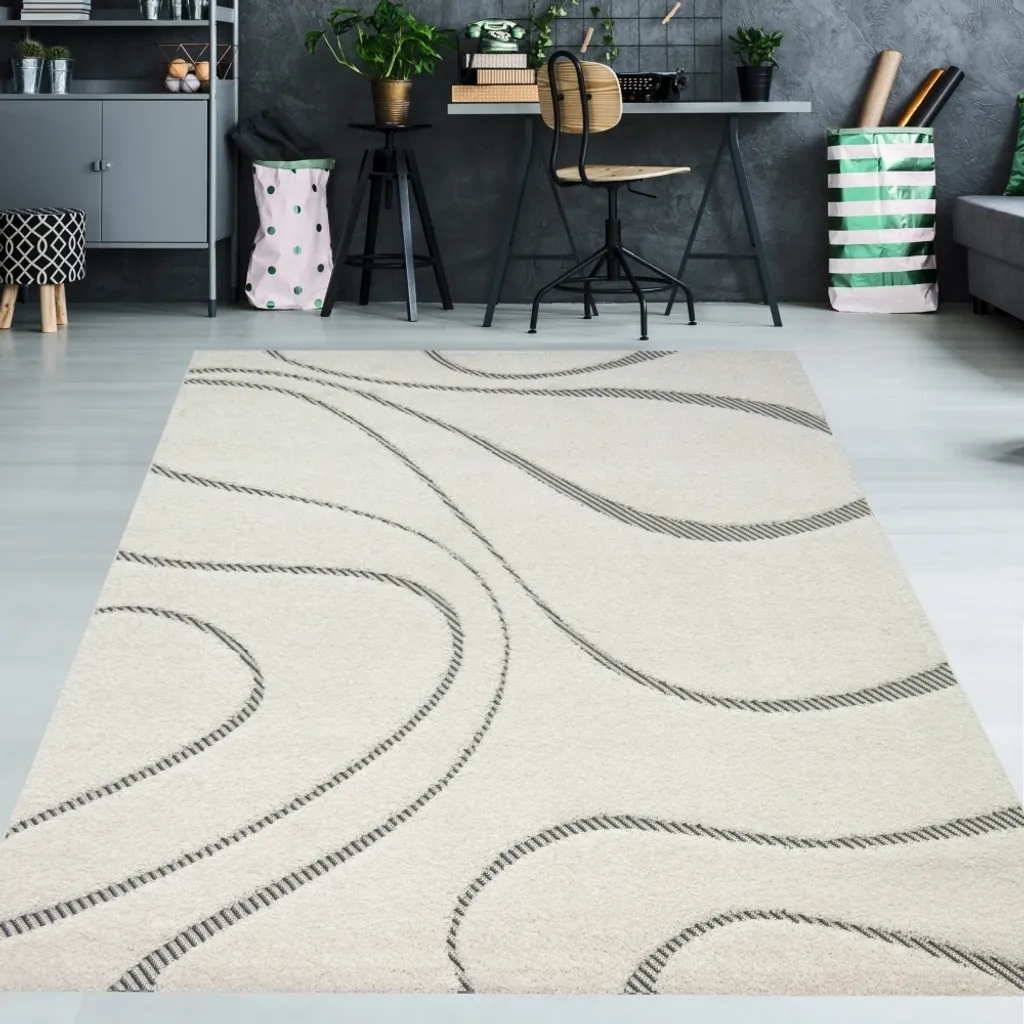 Tapis de salon shaggy crème 120x170 cm - Revêtement de sol ultra doux