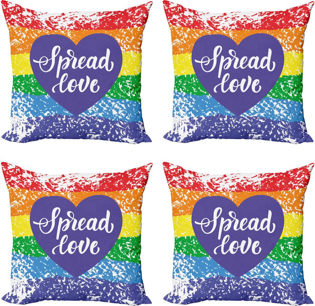 ABAKUHAUS Stolz Kissenbezug Set (4 Stück), Verbreiten Sie Liebes-Herz, Moderner Doppelseitiger Digitaldruck, 50 cm x 50 cm, Mehrfarbig