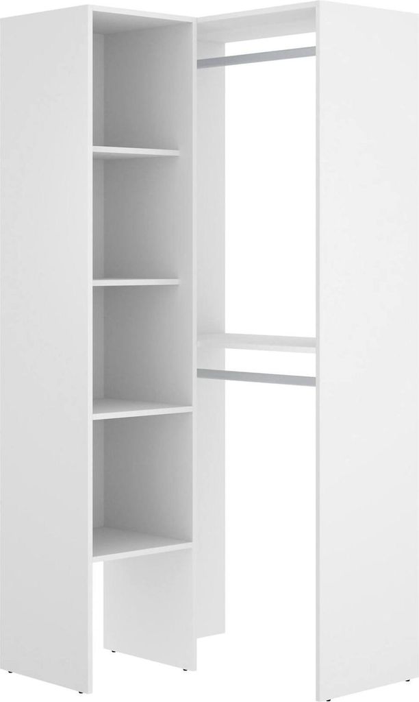 Kleiderschrank Dalmic, Struktur für begehbaren Eckschrank, Offene Eckgarderobe, 79x88h186 cm, Weiß