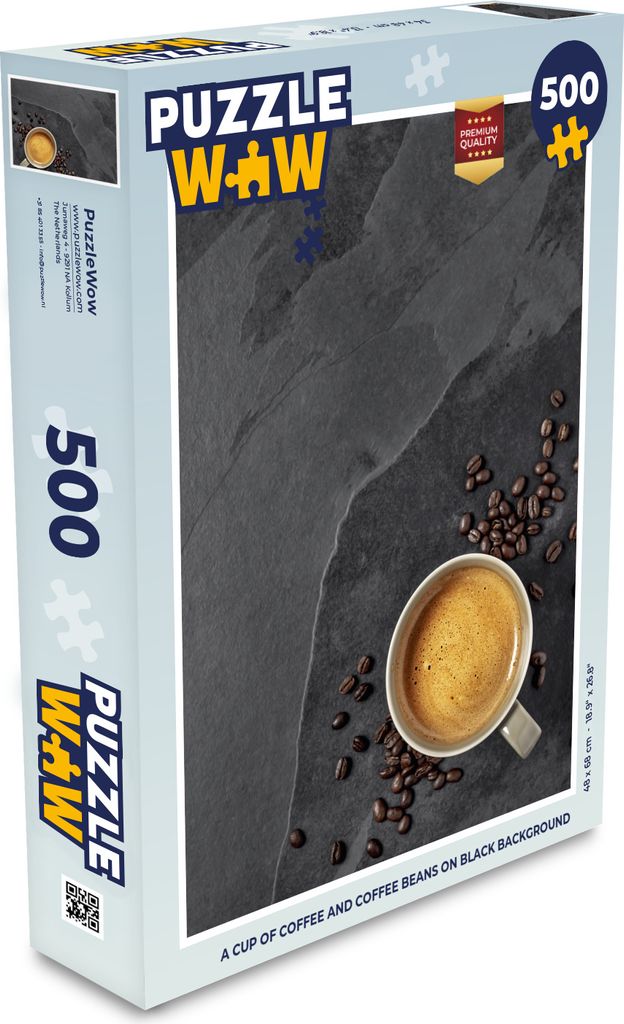 MuchoWow Puzzle 500 Teile Eine Tasse Kaffee und Kaffeebohnen auf schwarzem Hintergrund - Denken - Spiel - Toy