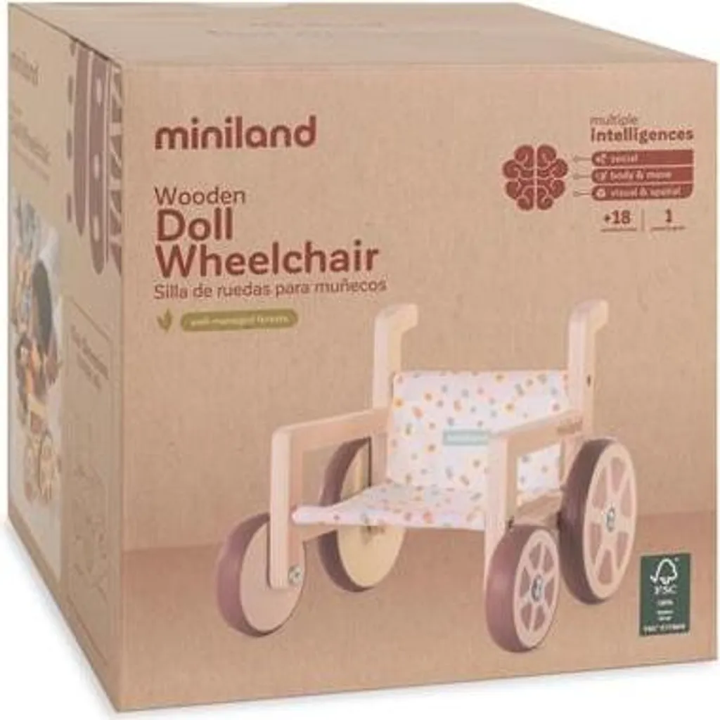 Fauteuil Roulant Jouet en Bois pour Poupée Miniland Accessoire Inclus