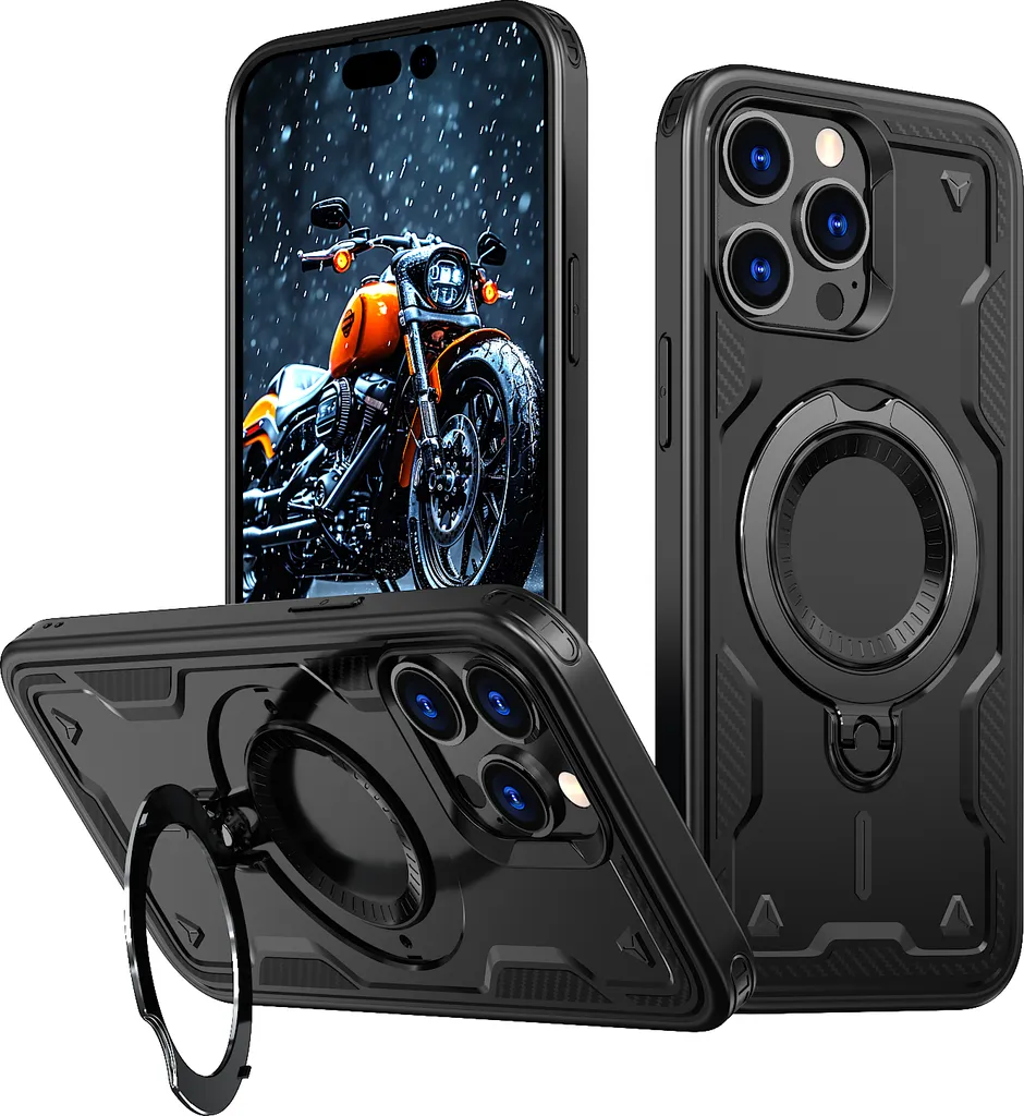 Cover iPhone 12/13 Pro Max con Anello e Supporto Magnetico - Nero