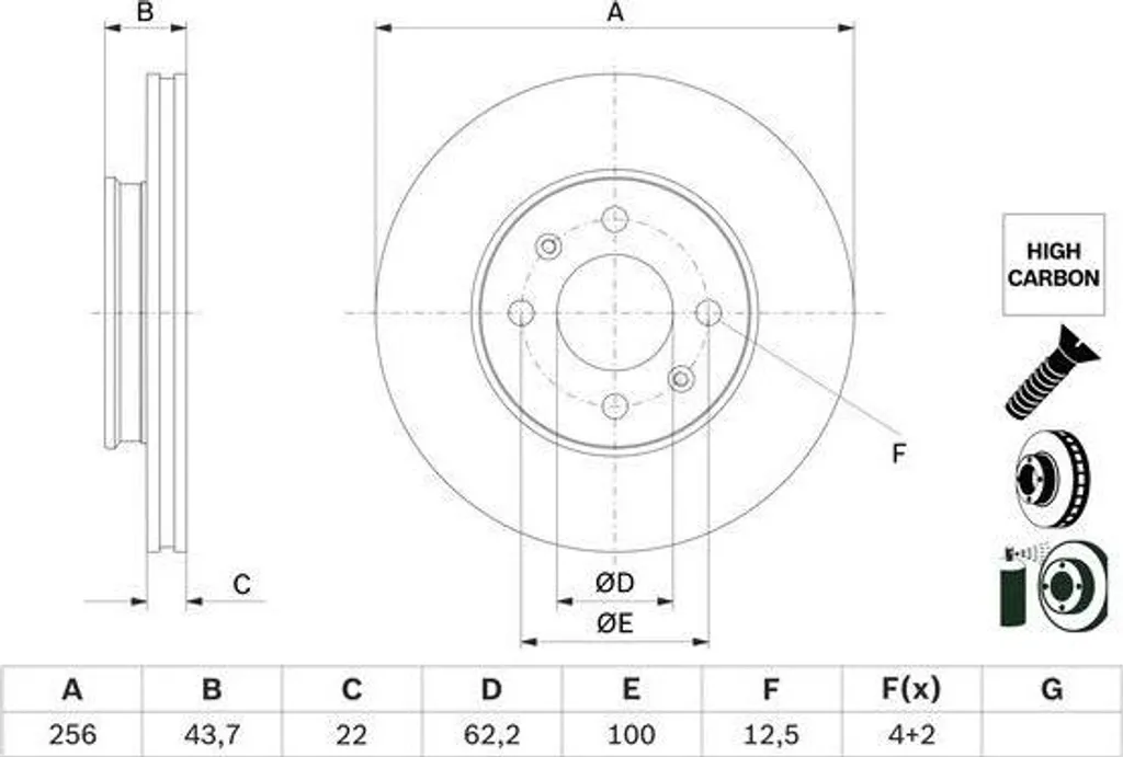 Disque de frein BOSCH anti-vibration pour HYUNDAI i20 43.7mm