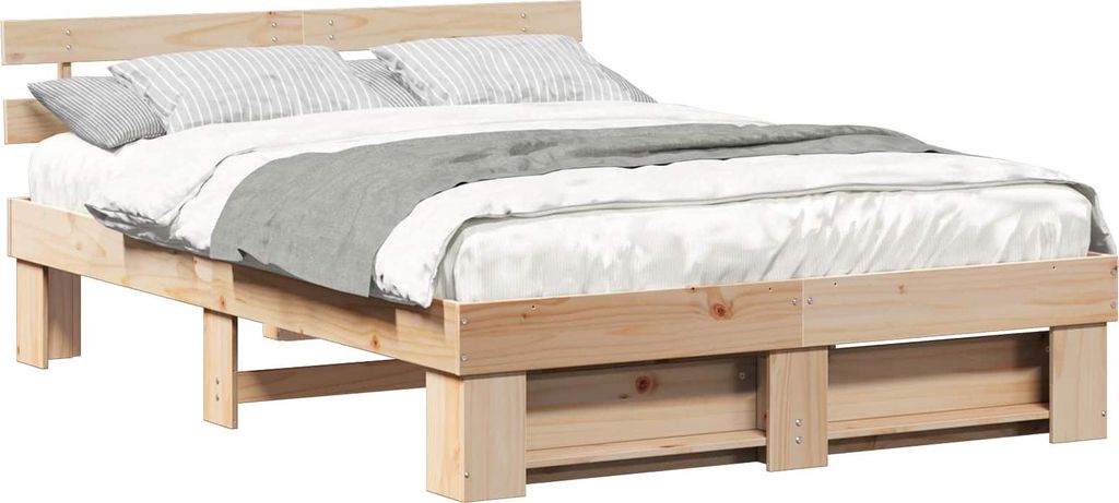 Bettrahmen mit Kopfteil Braun 160 x 200 cm Massives Kiefernholz