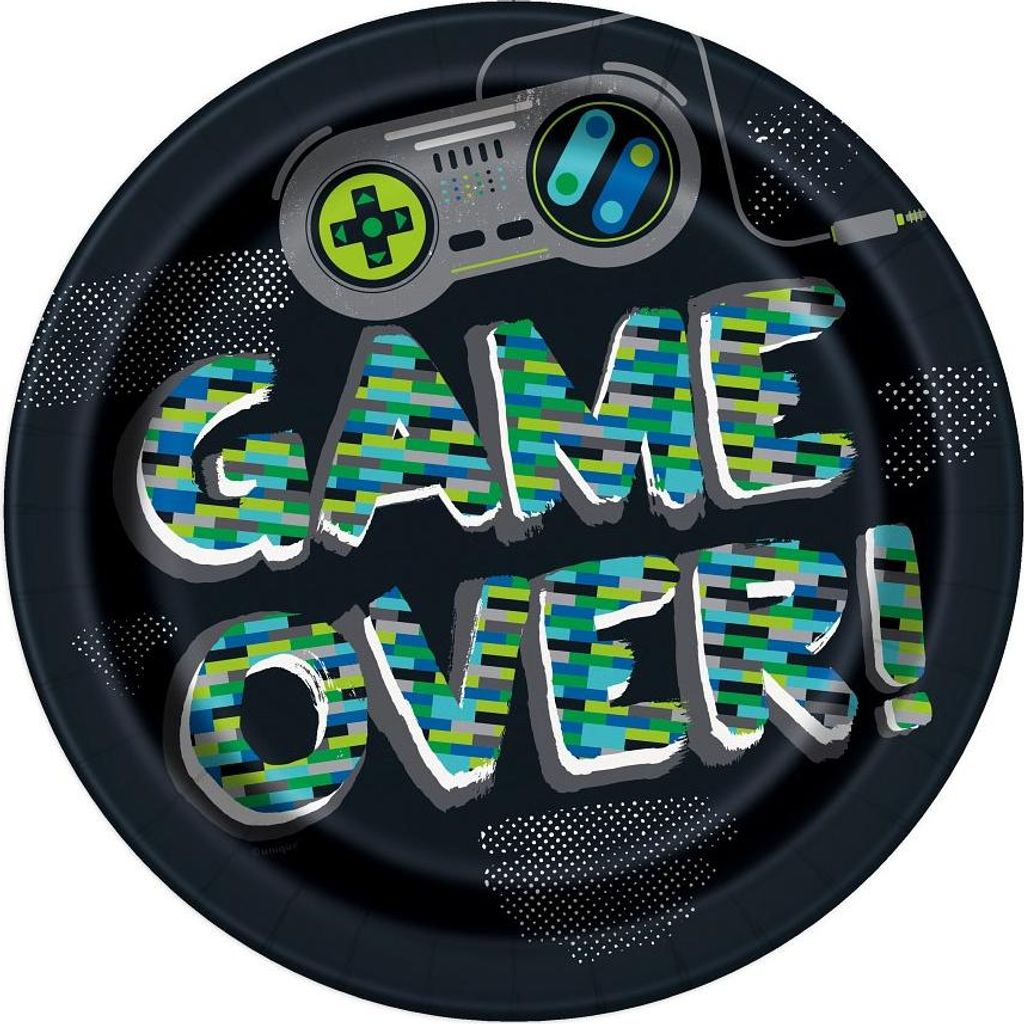 8 große Teller Gamer Geburtstag "Game Over"