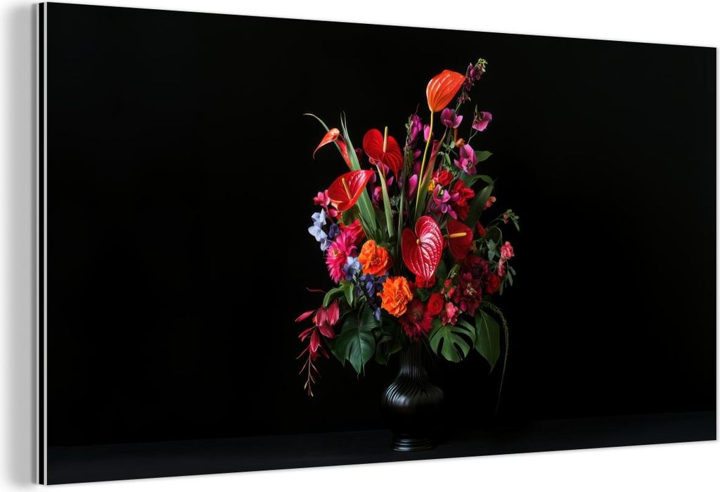 MuchoWow Wanddekoration Metall Metallbild Wandkunst 40x20 cm Blumen - Blumenstrauß - Ornamental MuchoWow Aluminium Gemälde - Bild - Aluminium