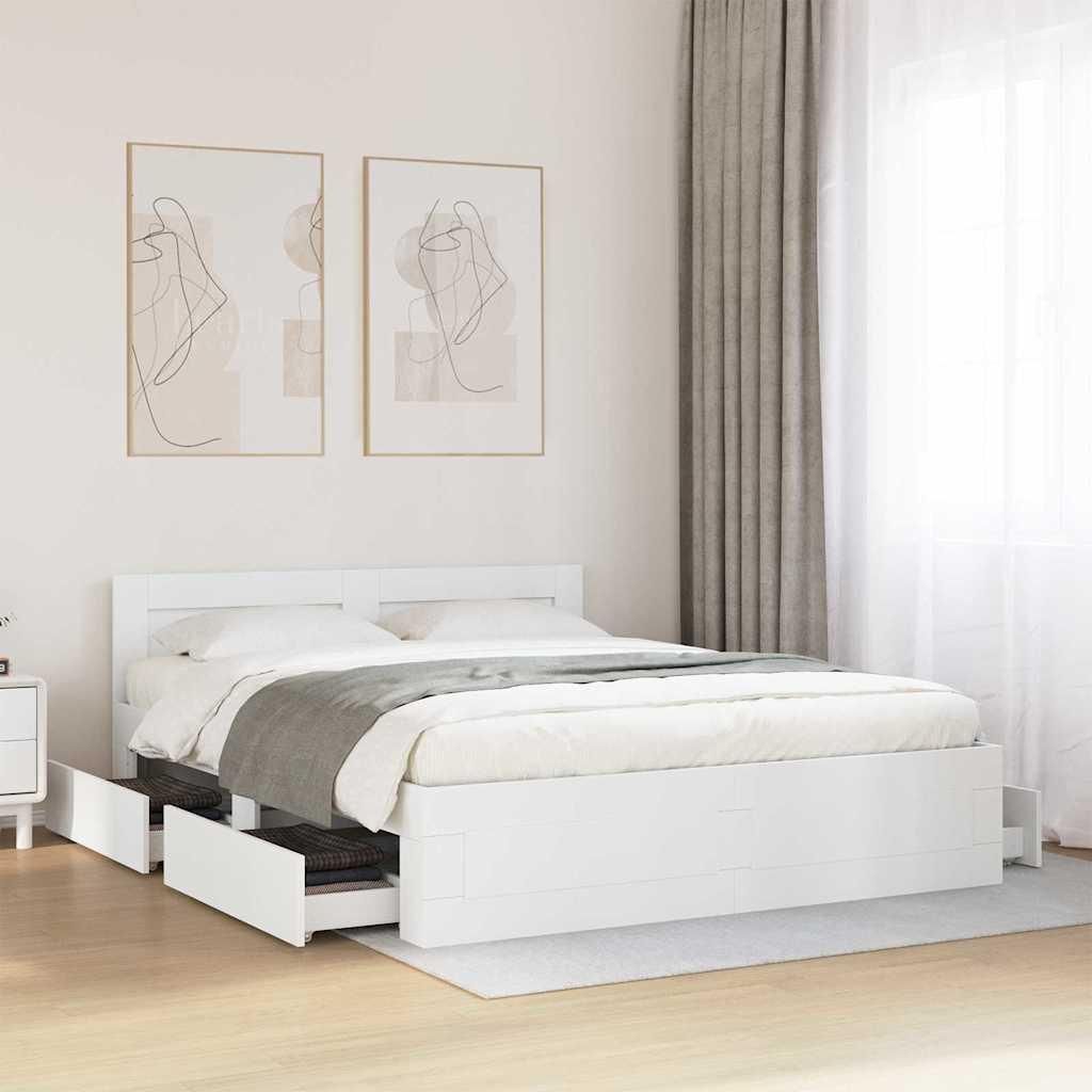Maison Exclusive - Bettrahmen mit Kopfteil 2 pcs Weiß 150 x 200 cm Holzwerkstoff