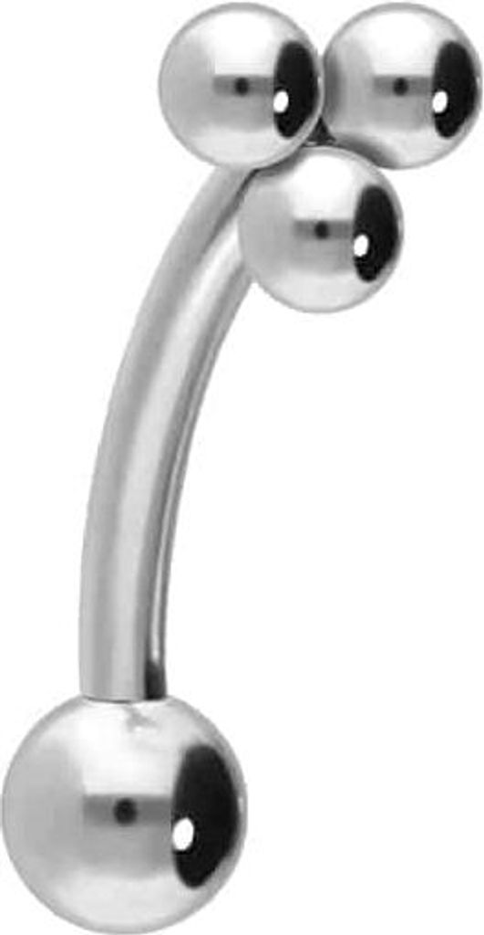 Bauchnabel-Piercing, Rook Piercing Titan Banane mit Push Fit 3 KUGELN Silber Stablänge: 6mm