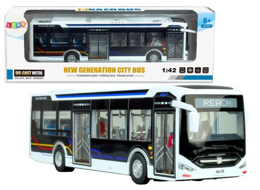 Elektryczny Autobus Miejski 1:42 Metalowy Światła Biały Obrázok produktu 