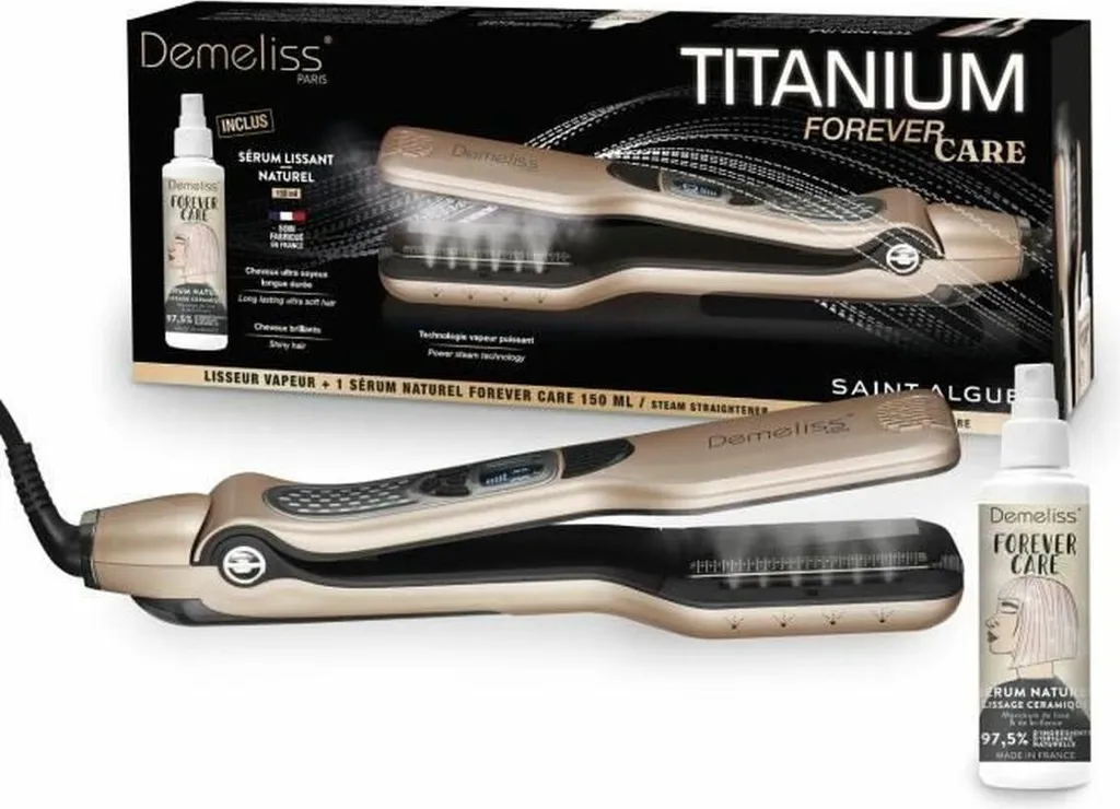 Demeliss Titan Lisseur Vapeur avec Plaques Titanium et Soin Protecteur