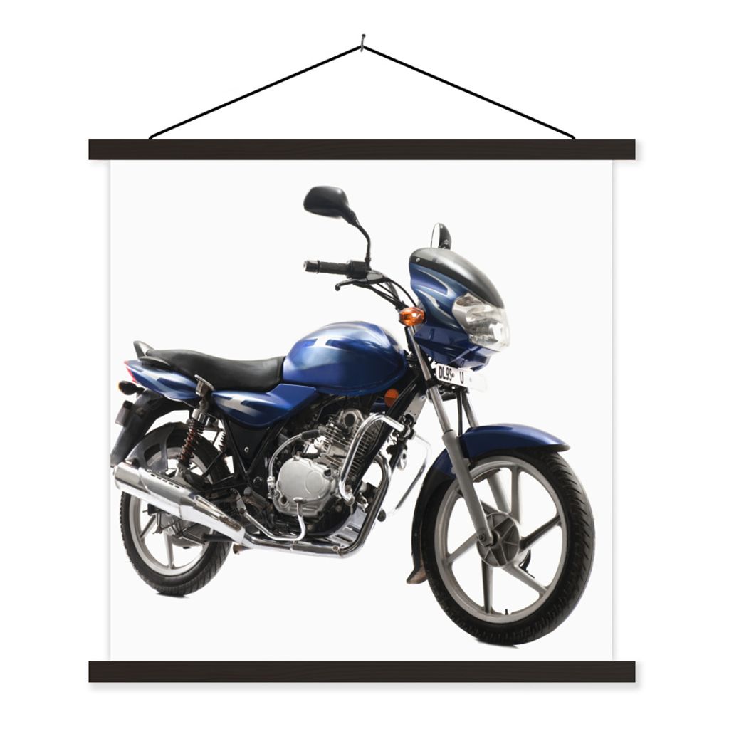MuchoWow Textilposter Nahaufnahme eines blauen Motorrads 120x120 cm mit schwarzem Rahmen - Aufhängungsset