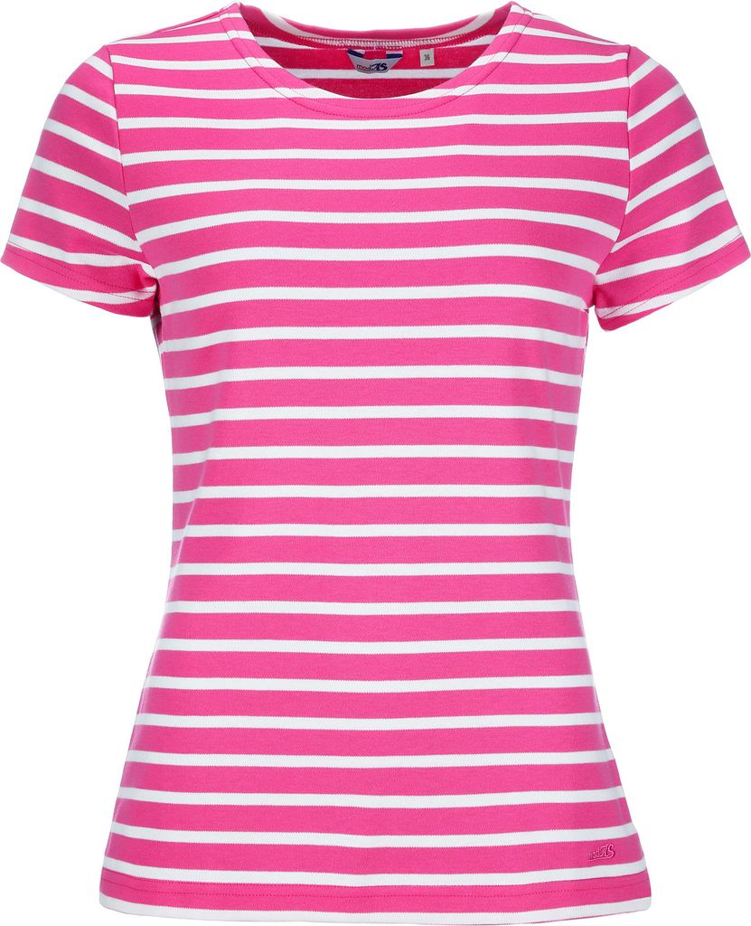modAS Bretonisches Damenshirt T-Shirt Gestreift mit Rundhalsausschnitt - Ringelshirt Streifenshirt aus Baumwolle in Magnolia/Weiß Größe 38