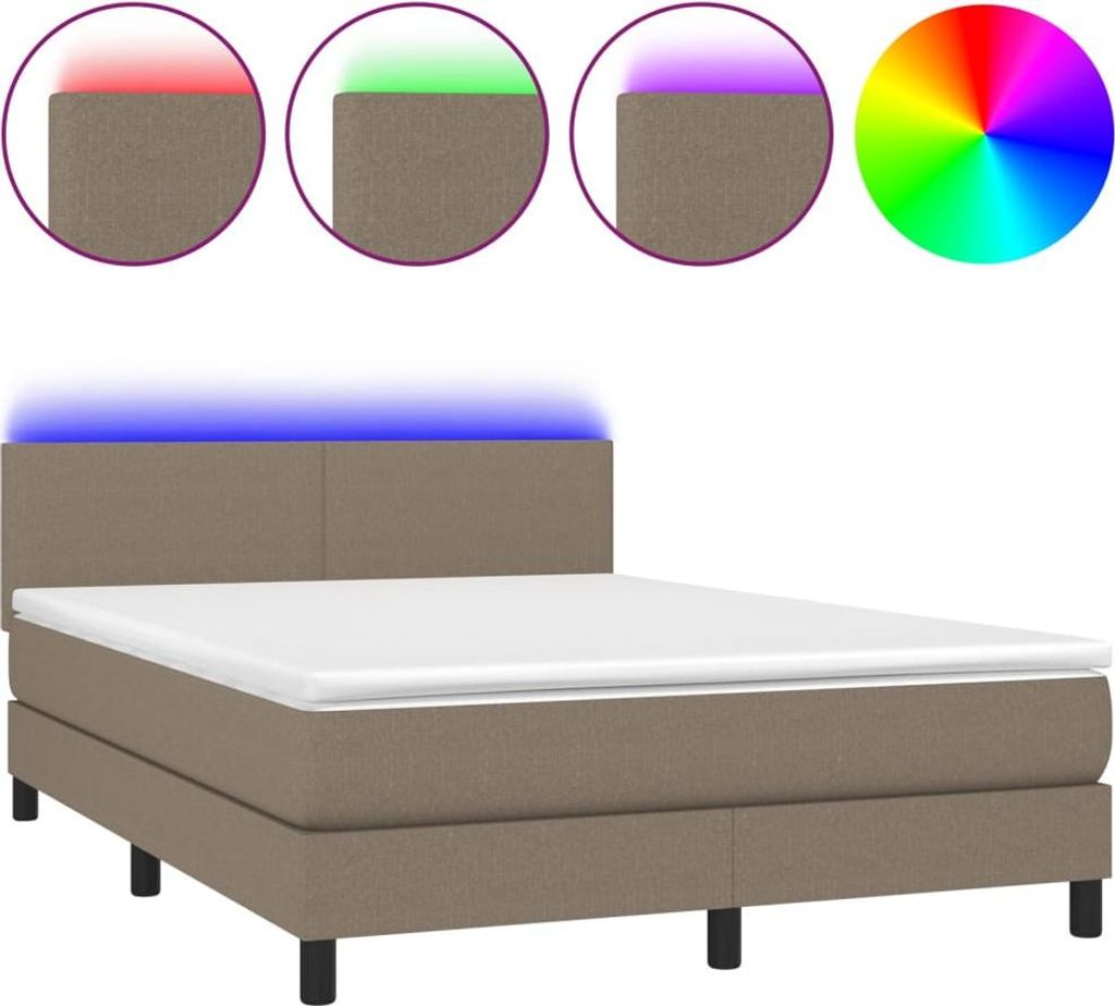 vidaXL Boxspringbett mit Matratze & LED Taupe 140x190 cm Stoff