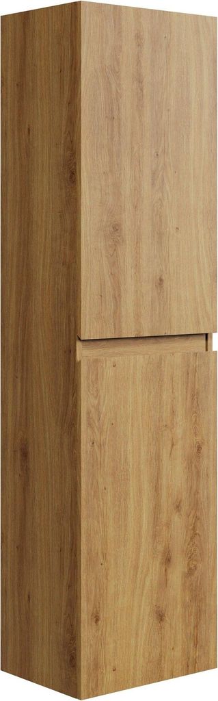 Badplaats Badezimmerschrank Angela 40 x 30 x 150cm Eiche - Hoch Badschrank mit 2 Türen, Vormontiert und mit Soft-Close