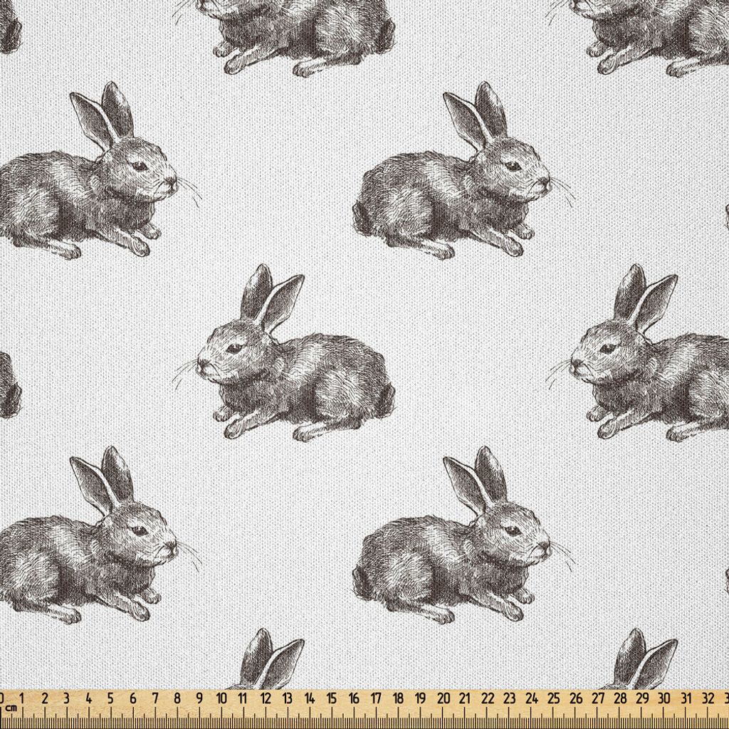 ABAKUHAUS Hase Microfaser Stoff als Meterware , Sketch-Kunst-Muster mit Handgezeichnete Kaninchen Tier-Gekritzel Hare Tiere, 2 M (230 x 200 cm), Du...