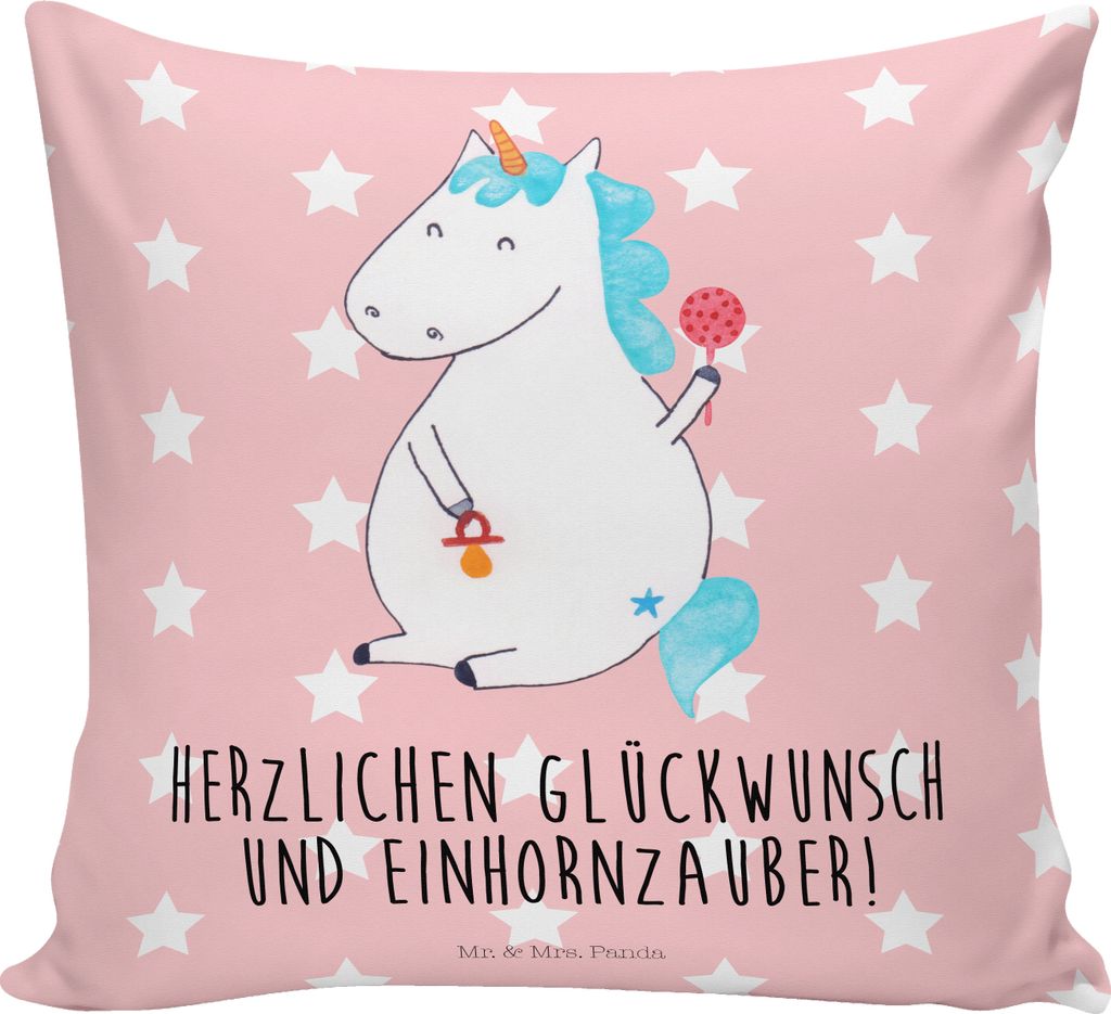 Mr. & Mrs. Panda kuschelkissen 40x40 Einhorn Baby - Rot Pastell - Geschenk, Geburtstag, Kissen, Unicorn, Dekokissen, couch, zier, Schnuller, Geburt...