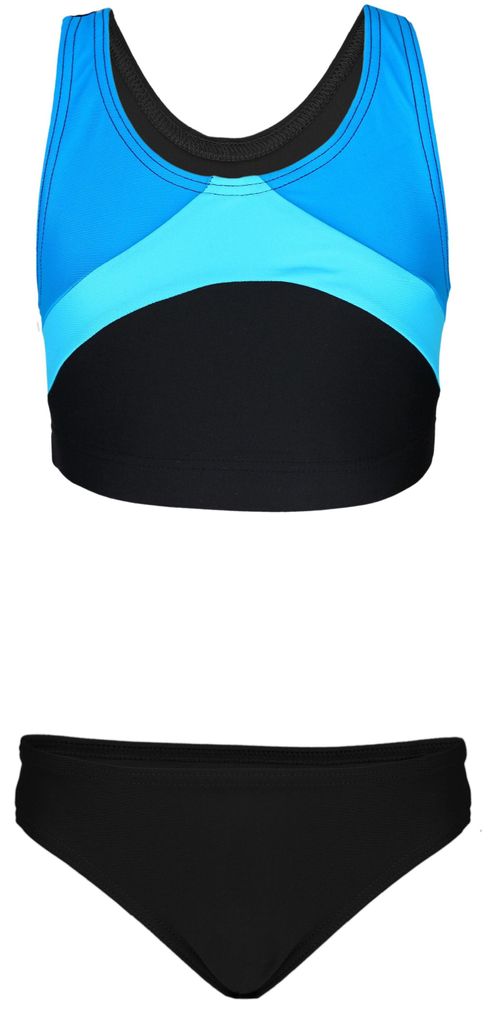 Aquarti Mädchen Sport Bikini Racerback Bustier & Bikinislip, Farbe: Schwarz / Türkis / Himmelblau , Größe: 140
