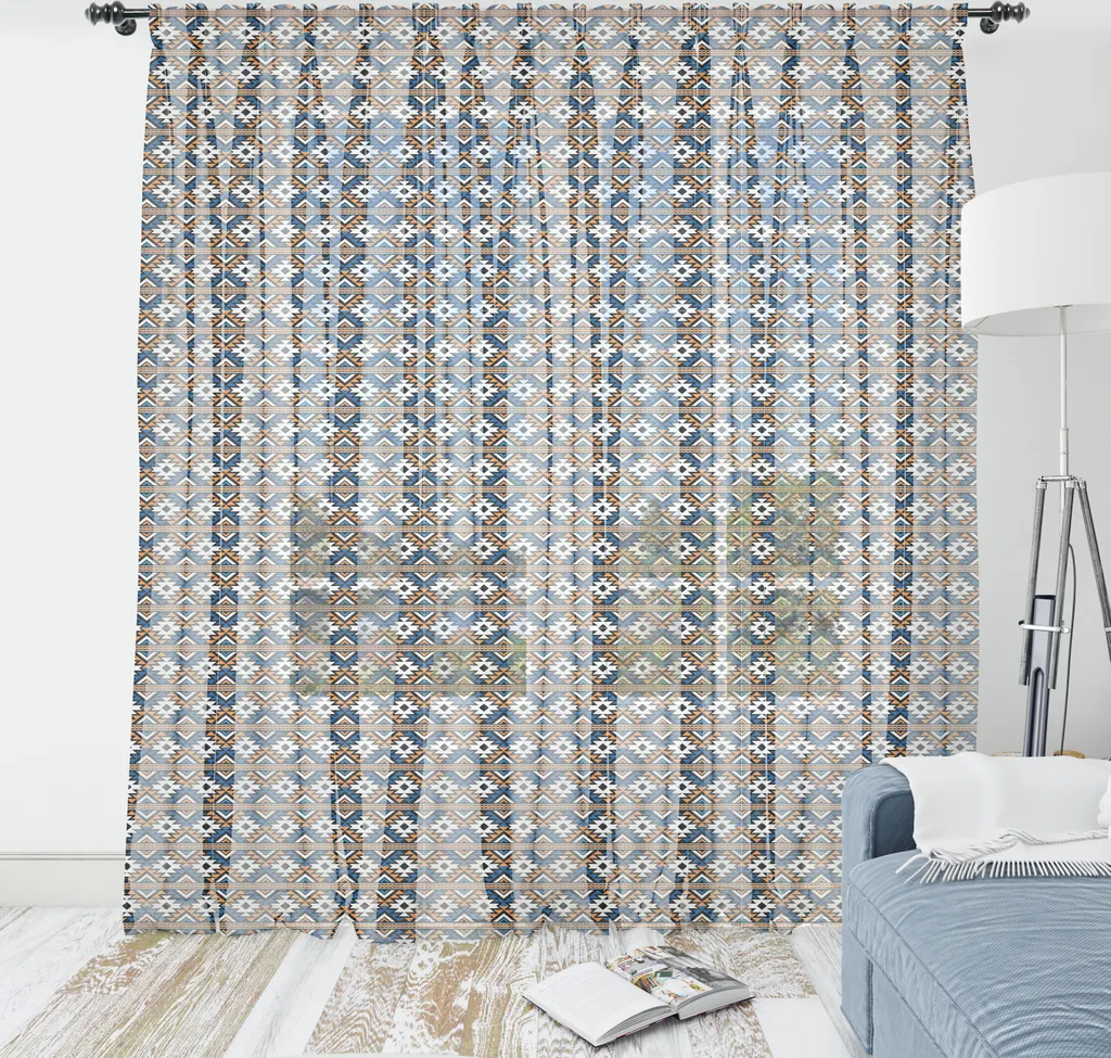 Arazzo Parete Boho Chic ABAKUHAUS | 160x274cm Raso Blu/Arancio