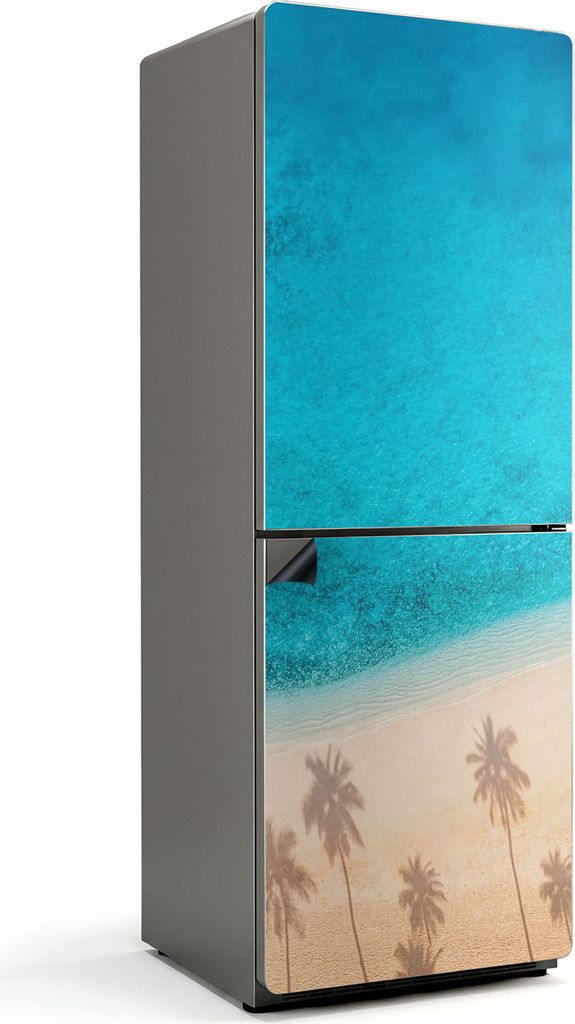 Strand mit Palmenschatten – Magnetische Kühlschrank Abdeckung – Dekorfolie magnetisch Küche – Kühlschrank Magnet Deko – selbstklebende M...