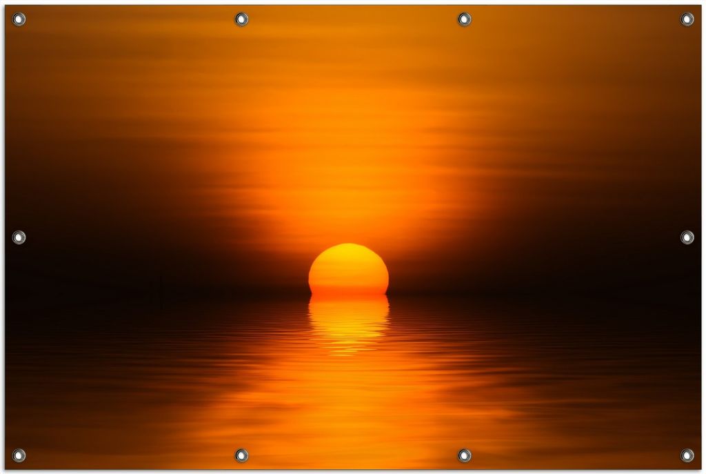 Wallario Outdoor-Poster für Garten oder Balkon, Motiv Sonnenuntergang über dem Wasser II, in ca. 100 x 150 cm