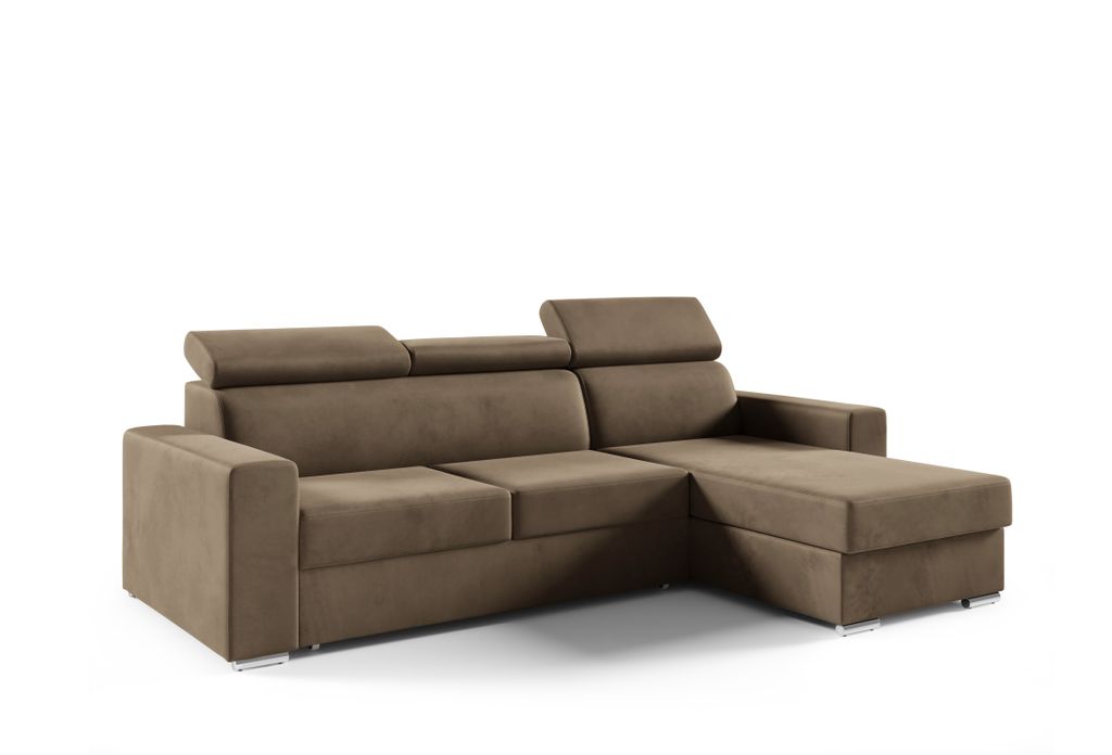 Ecksofa in L-Form NELA, L-förmige Eckcouch mit Schlaffunktion, ausziehbares Sofa, 1 Bettzeugbehälter, verstellbare Kopfstützen, (Monolith 09)